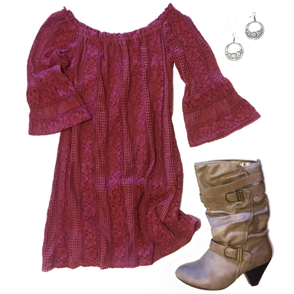 Pink Lace Off The Shoulder Dress -S-